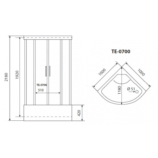 Душевая кабина TIMO Eco TE-0700 100x100x218 с высоким поддоном, с сиденьем