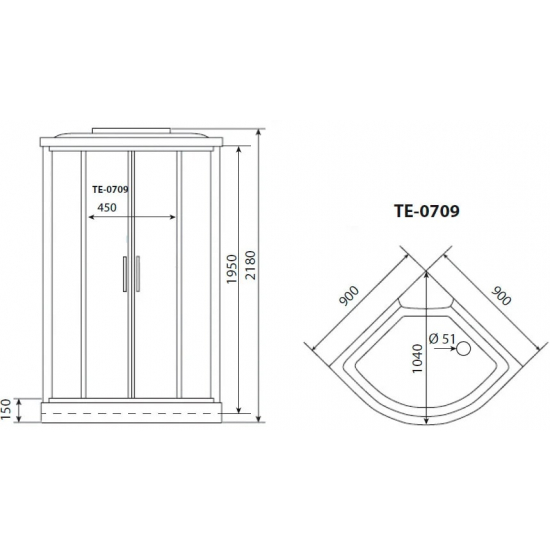 Душевая кабина TIMO Eco TE-0709 P 90x90x218