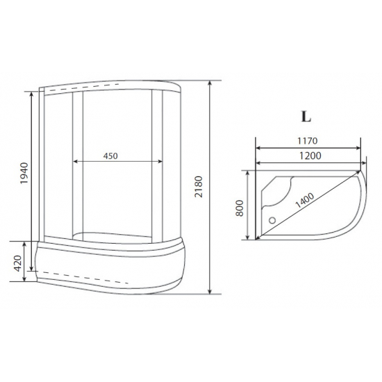 Душевая кабина TIMO Eco TE-0720 L 120x80x218  с высоким поддоном, с сиденьем
