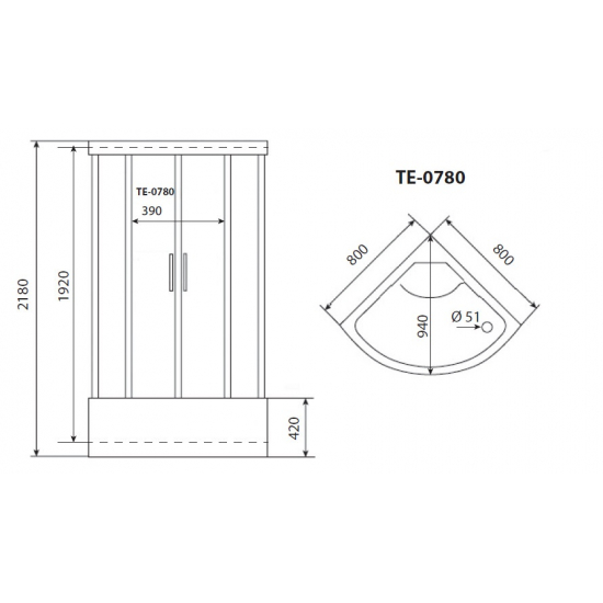Душевая кабина TIMO Eco TE-0780 80x80x218 с высоким поддоном, с сиденьем