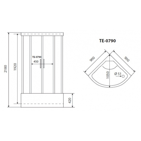 Душевая кабина TIMO Eco TE-0790 90x90x218 с высоким поддоном, с сиденьем