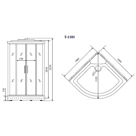 Душевая кабина TIMO Standart T-1101 100x100x220 с сиденьем