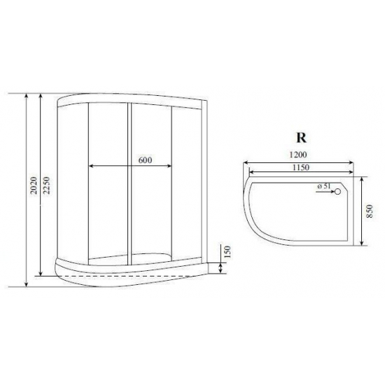 Душевая кабина TIMO Standart T-1102 R 120x85x220  с сиденьем