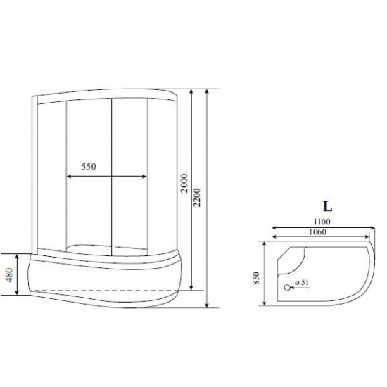 Душевая кабина TIMO Standart T-1110 P L 110x85x220  с высоким поддоном, с сиденьем