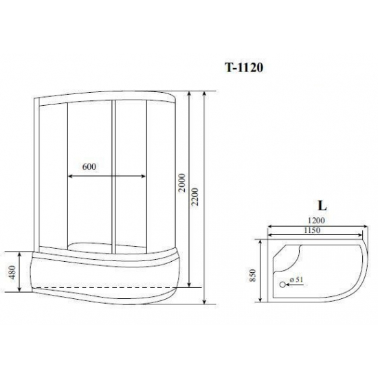 Душевая кабина TIMO Standart T-1120 L 120x85x220  с высоким поддоном, с сиденьем