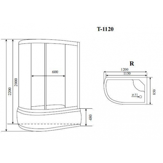 Душевая кабина TIMO Standart T-1120 R 120x85x220  с высоким поддоном, с сиденьем