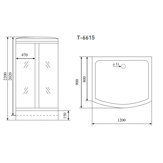 Душевая кабина TIMO Standart T-6615 120x90x220 Silver профиль серебристый матовый