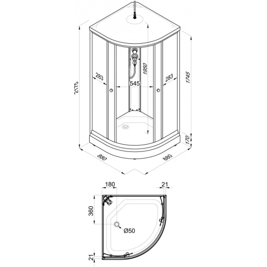 Душевая кабина ТРИТОН Топ А 88х88x217,5  стекло прозрачное
