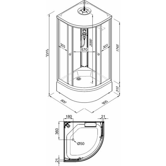 Душевая кабина ТРИТОН Вельвет В3 90x90x217, средний поддон