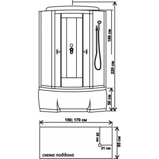 Душевая кабина ВОДНЫЙ МИР ВМ-8207 170x85x215 стекло матовое