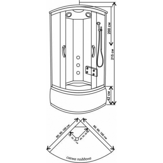 Душевая кабина ВОДНЫЙ МИР ВМ-8829 80x80x215 стекло тонированное