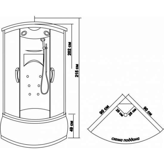 Душевая кабина ВОДНЫЙ МИР ВМ-999 90x90x215 стекло матовое