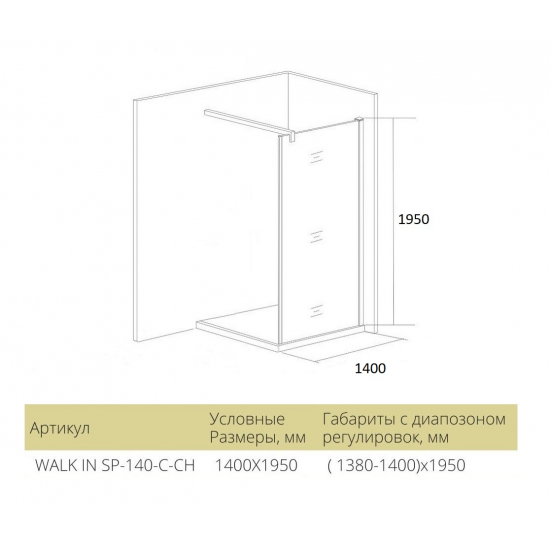 Душевая перегородка BAS Good door Walk in SP-140-C-CH 140x195 стекло прозрачное, профиль хром
