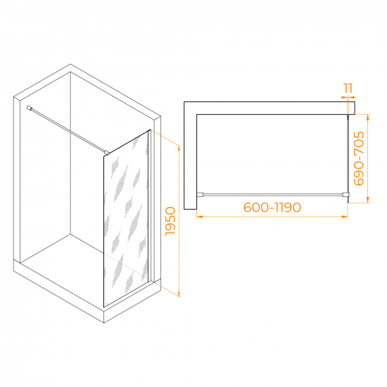 Душевая перегородка RGW Walk In WA-002 70x195 стекло прозрачное, профиль хром