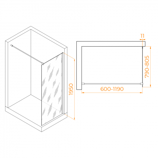Душевая перегородка RGW Walk In WA-002 80x195 стекло прозрачное, профиль хром