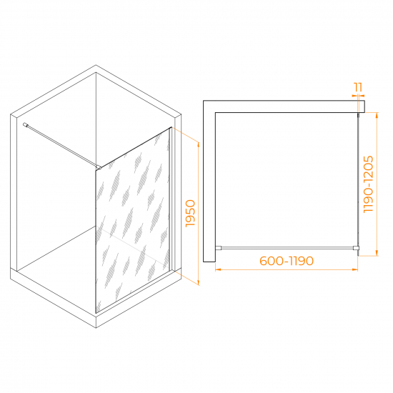 Душевая перегородка RGW Walk In WA-002B 120x195 стекло прозрачное, профиль чёрный