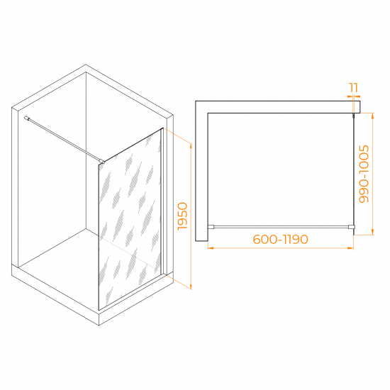 Душевая перегородка RGW Walk In WA-002G 100x195 стекло прозрачное, профиль золотой