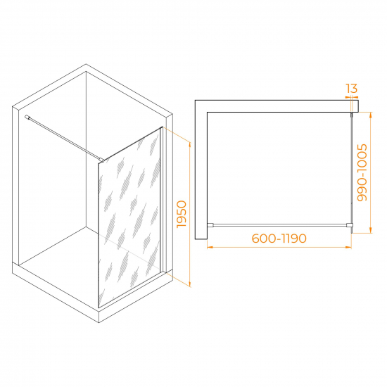 Душевая перегородка RGW Walk In WA-010 100x195 стекло прозрачное, профиль хром