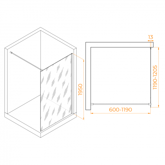 Душевая перегородка RGW Walk In WA-010 120x195 стекло прозрачное, профиль хром