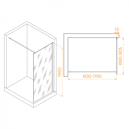 Душевая перегородка RGW Walk In WA-010B 90x195 стекло матовое, профиль чёрный