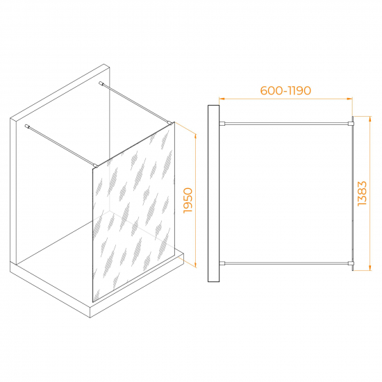 Душевая перегородка RGW Walk In WA-016B 140x195 стекло прозрачное, профиль чёрный