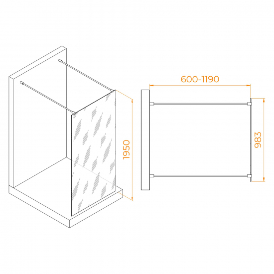 Душевая перегородка RGW Walk In WA-016Gb 100x195 стекло прозрачное, профиль золотой