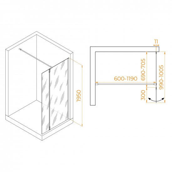 Душевая перегородка RGW Walk In WA-050Gb 80x195 стекло прозрачное, профиль золотой
