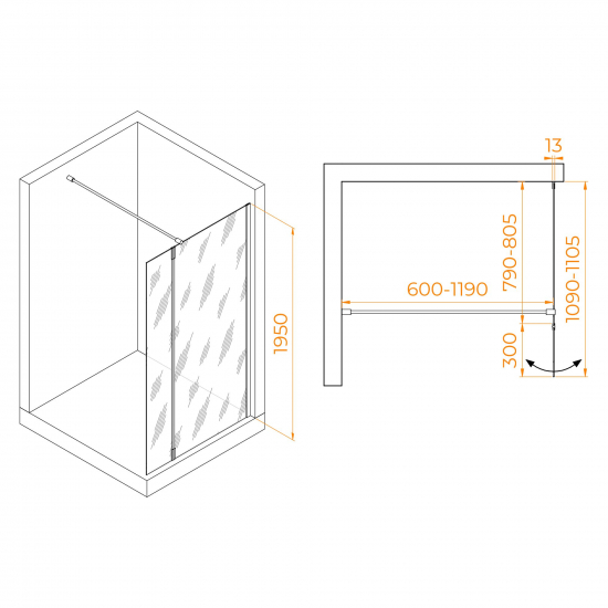 Душевая перегородка RGW Walk In WA-051Gb 80x195 стекло прозрачное, профиль золотой