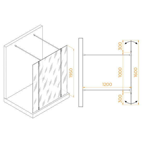 Душевая перегородка RGW Walk In WA-052 100x195 стекло прозрачное, профиль хром