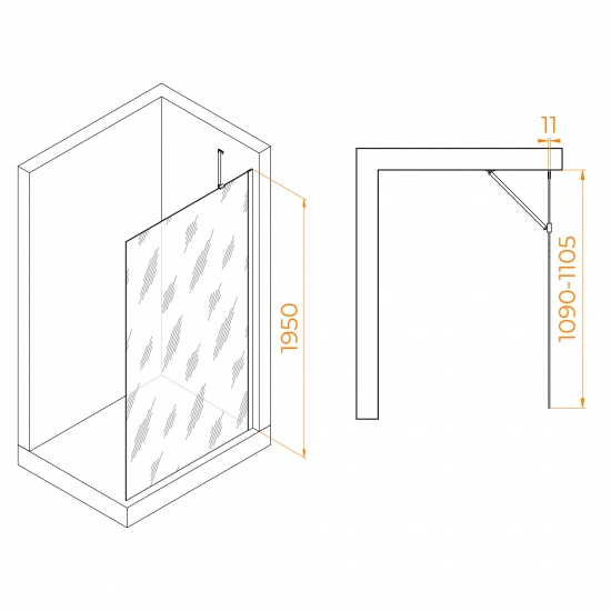 Душевая перегородка RGW Walk In WA-102W 110x195 стекло прозрачное, профиль белый