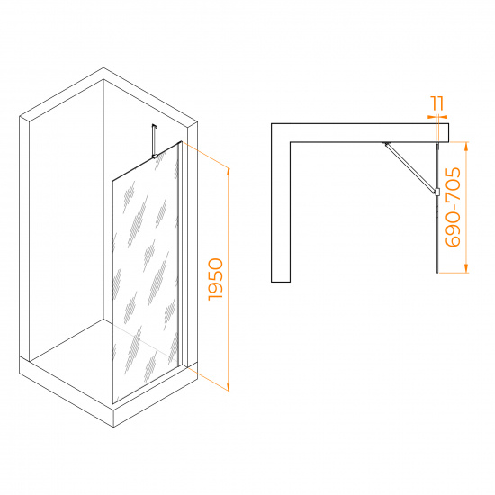 Душевая перегородка RGW Walk In WA-102W 70x195 стекло прозрачное, профиль белый