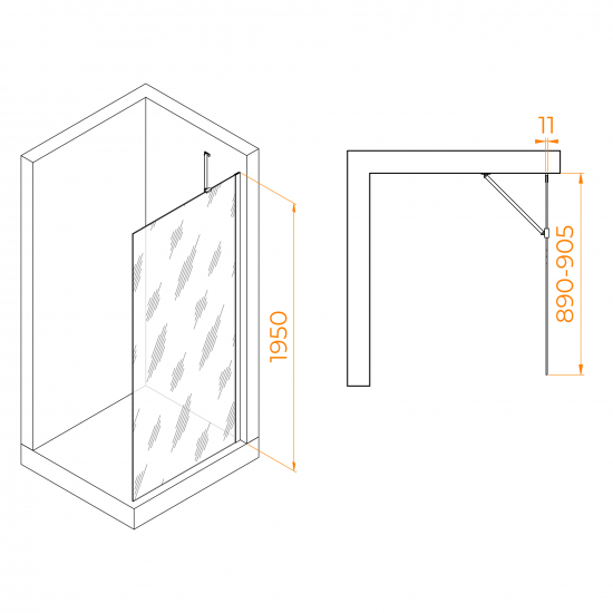Душевая перегородка RGW Walk In WA-102W 90x195 стекло прозрачное, профиль белый
