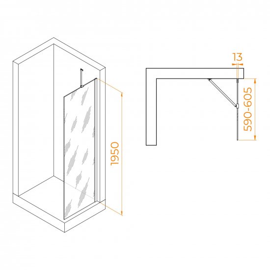 Душевая перегородка RGW Walk In WA-110 60x195 стекло прозрачное, профиль хром