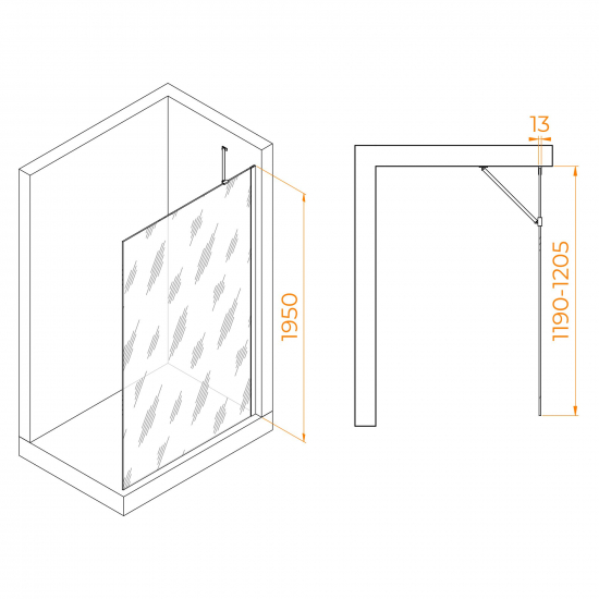 Душевая перегородка RGW Walk In WA-110B 120x195 стекло прозрачное, профиль чёрный