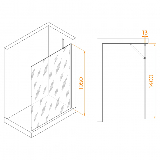 Душевая перегородка RGW Walk In WA-110B 140x195 стекло прозрачное, профиль чёрный