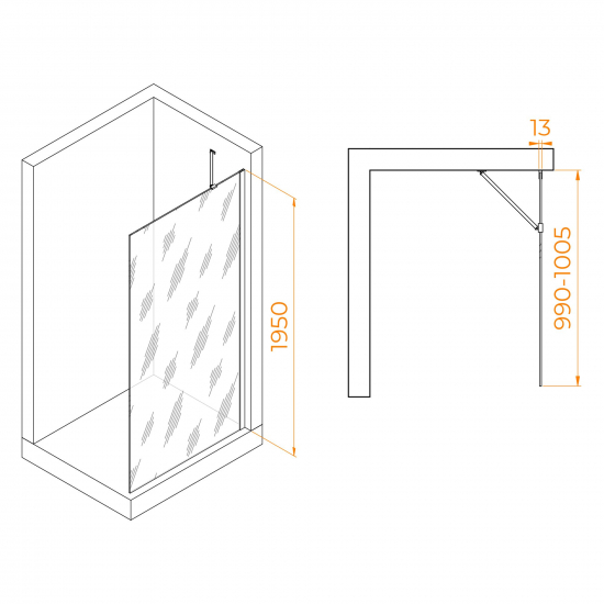 Душевая перегородка RGW Walk In WA-110Gb 100x195 стекло прозрачное, профиль золотой