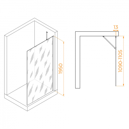 Душевая перегородка RGW Walk In WA-110Gb 110x195 стекло прозрачное, профиль золотой
