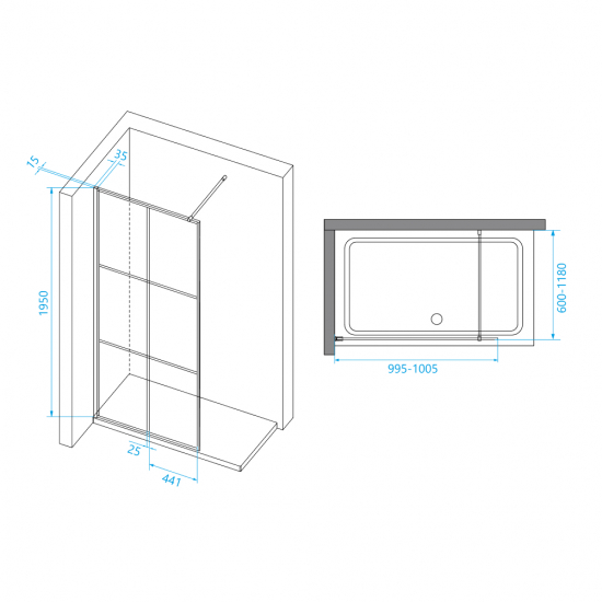 Душевая перегородка RGW Walk In WA-111B 100x195 стекло прозрачное, профиль чёрный