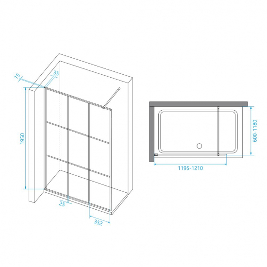 Душевая перегородка RGW Walk In WA-111B 120x195 стекло прозрачное, профиль чёрный