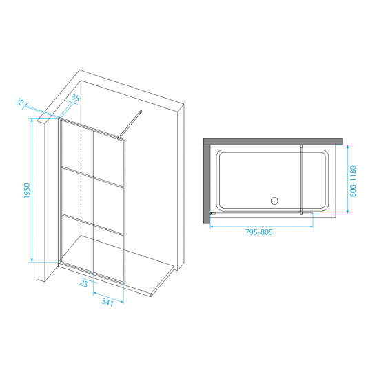 Душевая перегородка RGW Walk In WA-111B 80x195 стекло прозрачное, профиль чёрный
