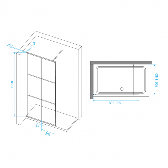 Душевая перегородка RGW Walk In WA-111B 90x195 стекло прозрачное, профиль чёрный