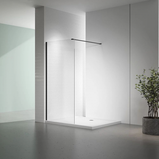 Душевая перегородка VECONI Korato KR-72B 80x200 стекло прозрачное, профиль чёрный