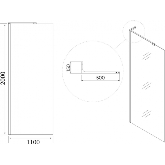 Душевая перегородка VECONI Korato KR-77B 110x200 стекло прозрачное, профиль чёрный