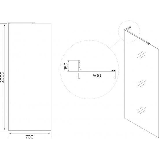 Душевая перегородка VECONI Korato KR-77B 70x200 стекло прозрачное, профиль чёрный