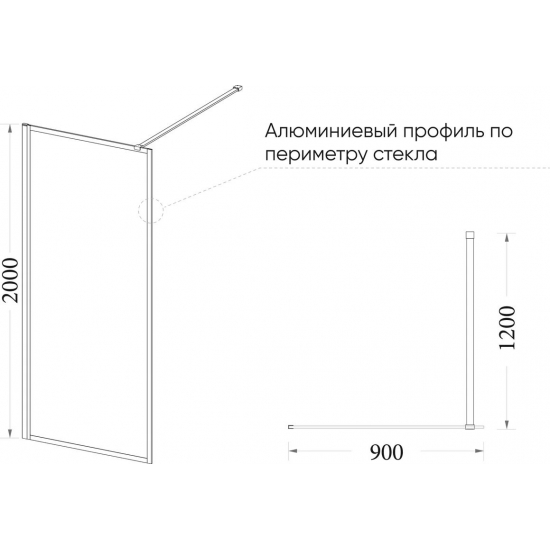 Душевая перегородка VECONI Korato KR-81F 90x200 стекло рифлёное, профиль хром