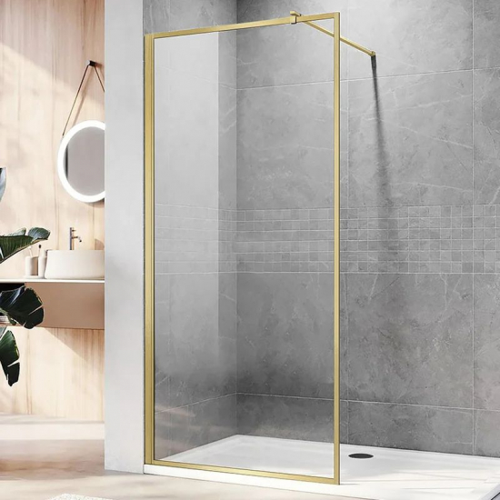 Душевая перегородка VECONI Korato KR-81G 90x200 стекло прозрачное, профиль золотой