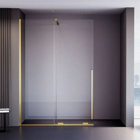 Душевая перегородка VECONI Premium Trento PTDW-50G 100x200 стекло прозрачное, профиль золотой