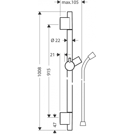 Душевая штанга HANSGROHE Puro S 28631000 90 см, со шлангом, хром