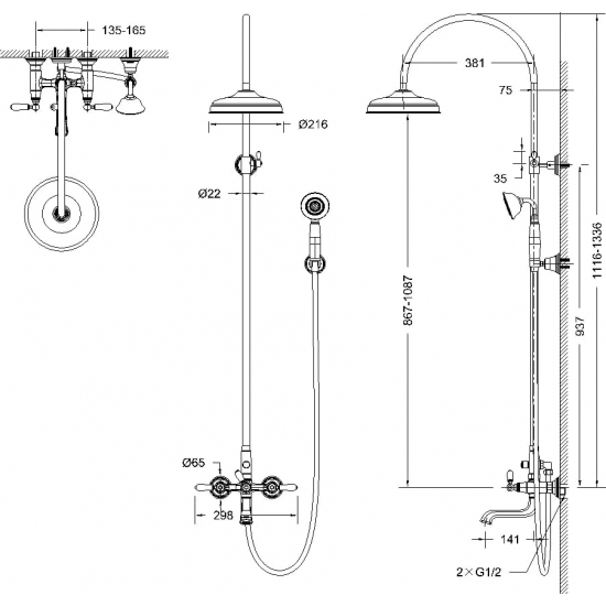 Душевая стойка BRAVAT Art F65193CP-A2-RUS 
