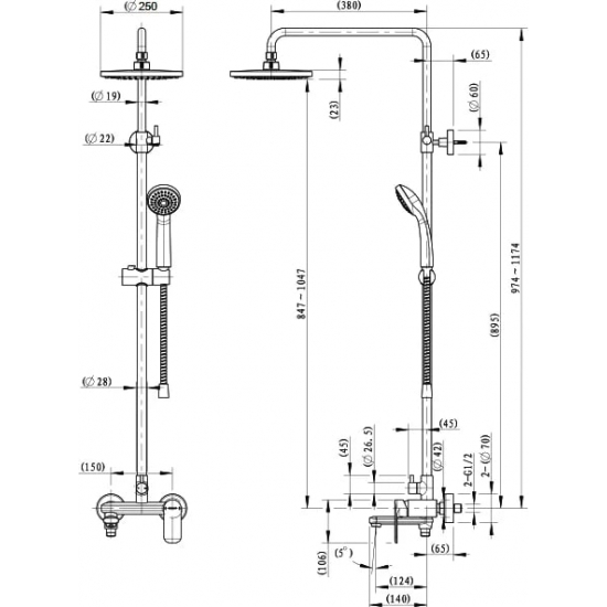 Душевая стойка BRAVAT Opal F6125183CP-A3-RUS